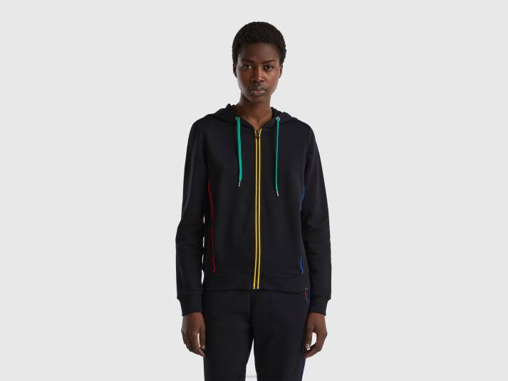 vrouwen Benetton Sweatshirt van 100% katoen met ritssluiting en capuchon zwart 4R62299