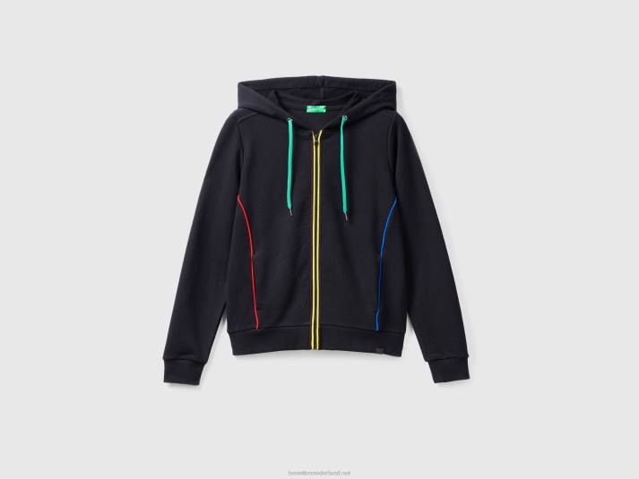 vrouwen Benetton Sweatshirt van 100% katoen met ritssluiting en capuchon zwart 4R62299