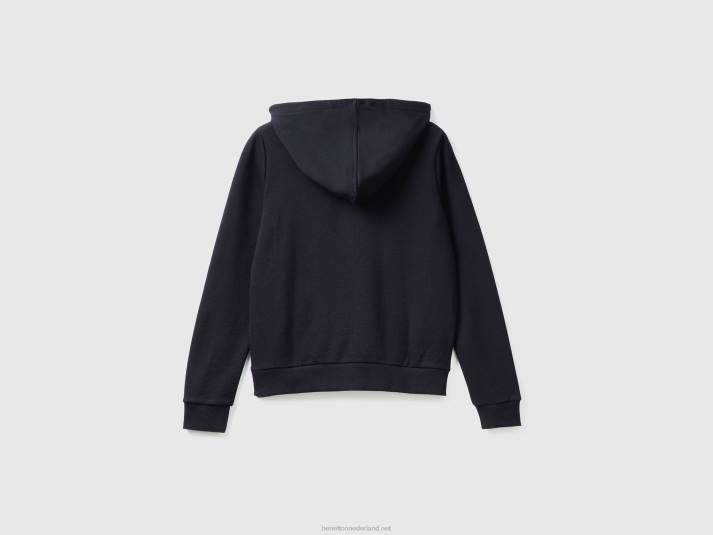 vrouwen Benetton Sweatshirt van 100% katoen met ritssluiting en capuchon zwart 4R62299