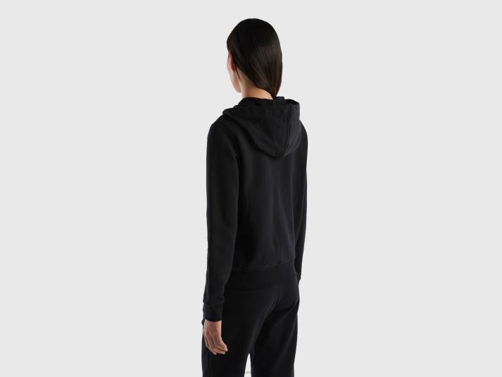 vrouwen Benetton Sweatshirt van 100% katoen met ritssluiting en capuchon zwart 4R623772