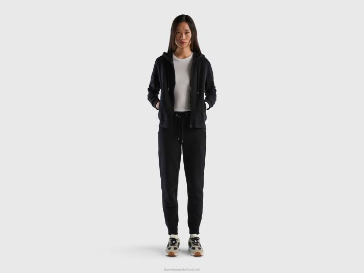 vrouwen Benetton Sweatshirt van 100% katoen met ritssluiting en capuchon zwart 4R623772