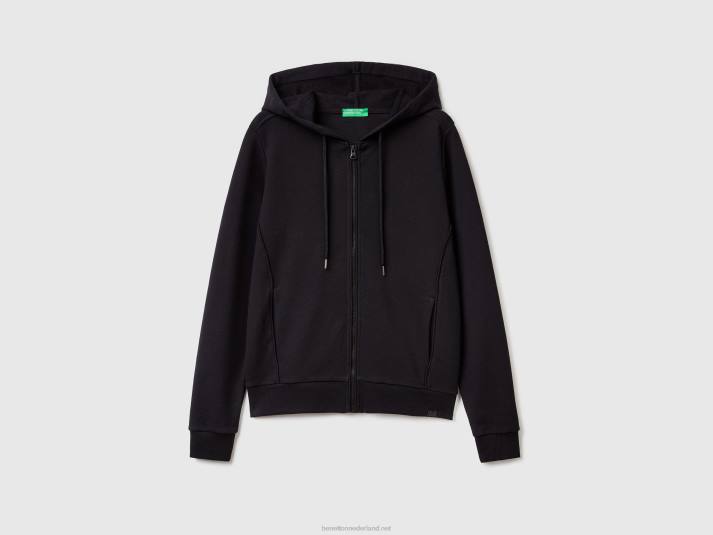 vrouwen Benetton Sweatshirt van 100% katoen met ritssluiting en capuchon zwart 4R623772