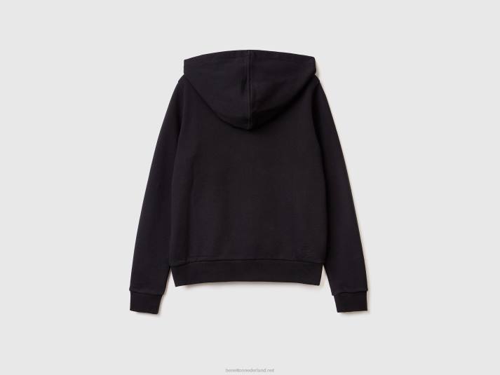 vrouwen Benetton Sweatshirt van 100% katoen met ritssluiting en capuchon zwart 4R623772