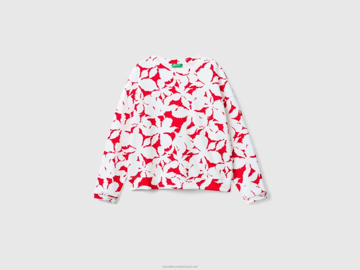 vrouwen Benetton sweatshirt met bloemenprint rood 4R62297