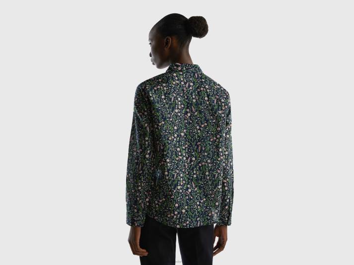 vrouwen Benetton Overhemd van 100% katoen met dessin donkerblauw 4R623976