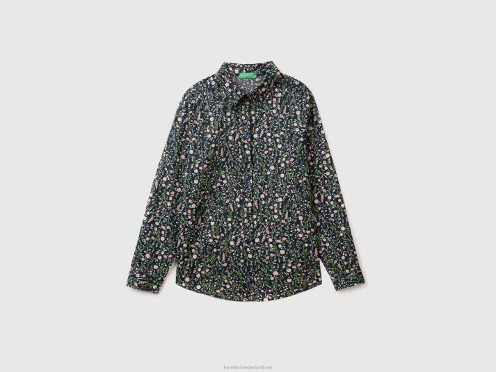vrouwen Benetton Overhemd van 100% katoen met dessin donkerblauw 4R623976