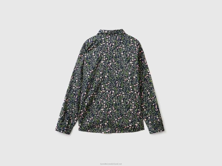 vrouwen Benetton Overhemd van 100% katoen met dessin donkerblauw 4R623976