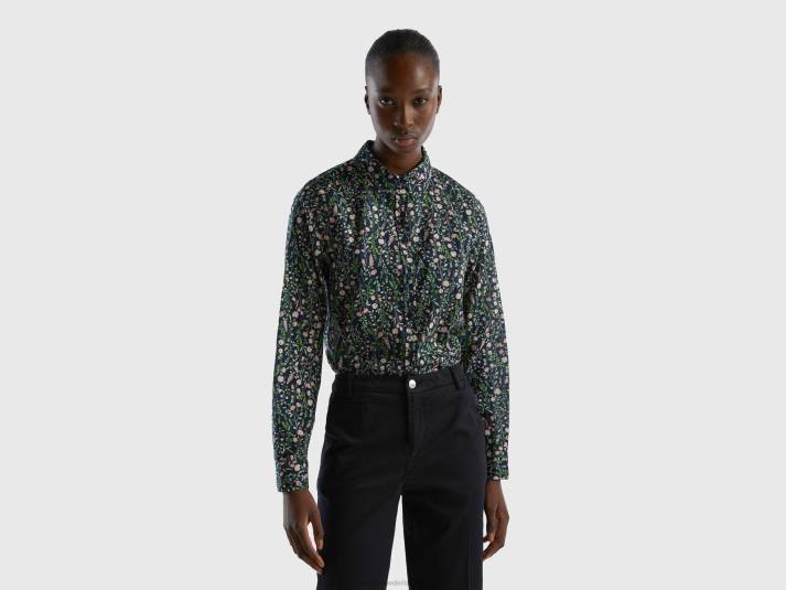vrouwen Benetton Overhemd van 100% katoen met dessin donkerblauw 4R62501