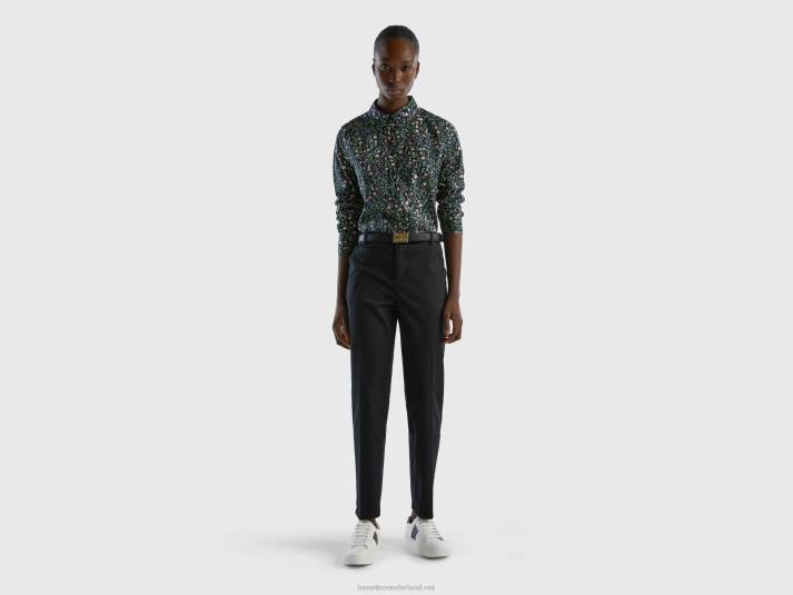 vrouwen Benetton Overhemd van 100% katoen met dessin donkerblauw 4R62501