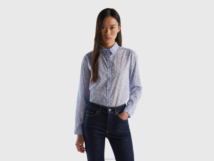 vrouwen Benetton Overhemd van 100% katoen met dessin lichtblauw 4R62488