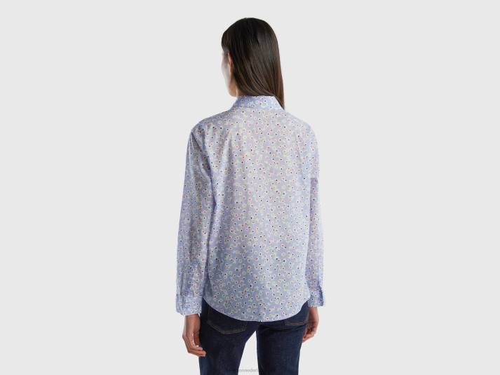 vrouwen Benetton Overhemd van 100% katoen met dessin lichtblauw 4R62488
