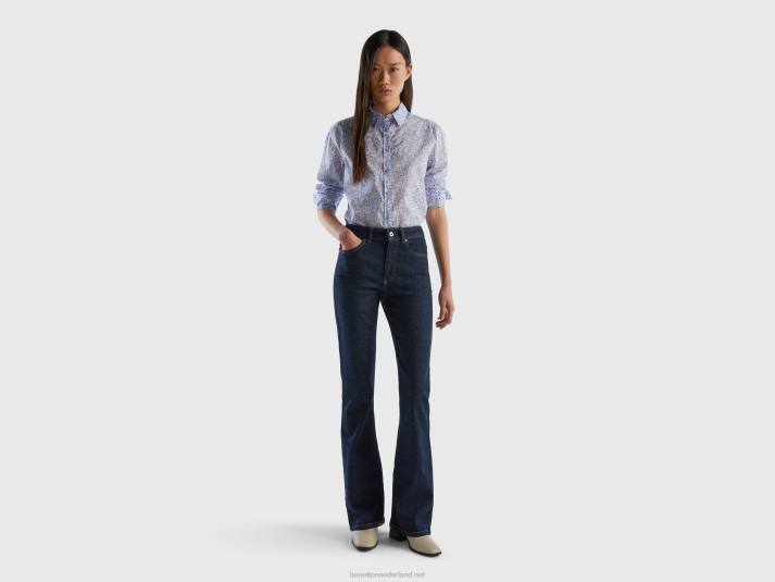 vrouwen Benetton Overhemd van 100% katoen met dessin lichtblauw 4R62488
