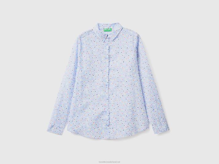 vrouwen Benetton Overhemd van 100% katoen met dessin lichtblauw 4R62488