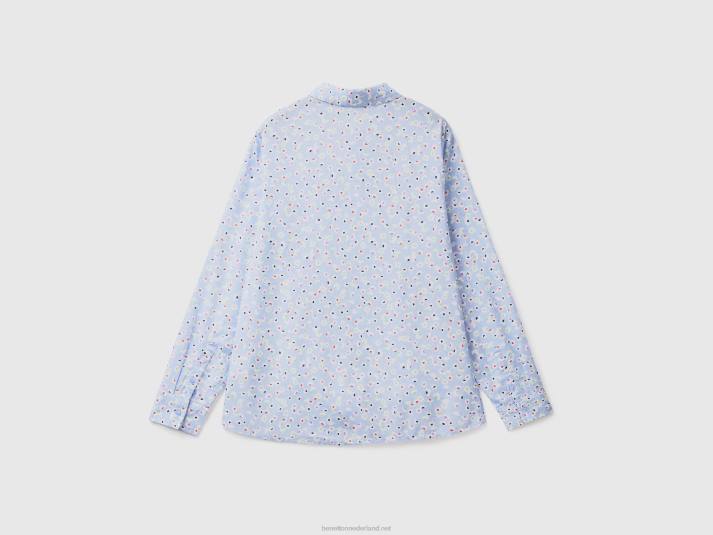 vrouwen Benetton Overhemd van 100% katoen met dessin lichtblauw 4R62488