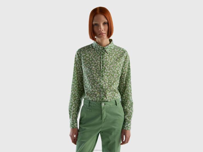 vrouwen Benetton Overhemd van 100% katoen met dessin olijfgroen 4R62485