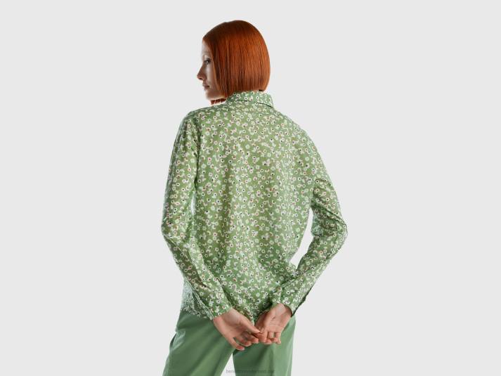 vrouwen Benetton Overhemd van 100% katoen met dessin olijfgroen 4R62485