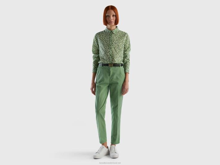 vrouwen Benetton Overhemd van 100% katoen met dessin olijfgroen 4R62485