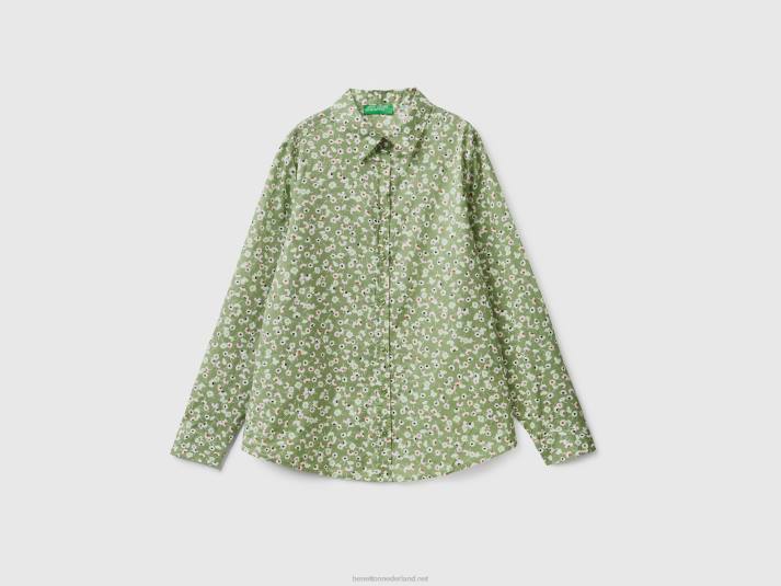 vrouwen Benetton Overhemd van 100% katoen met dessin olijfgroen 4R62485