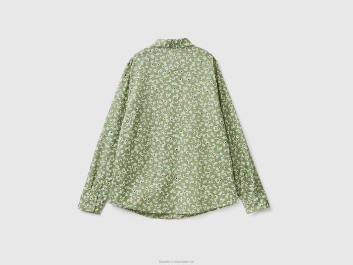 vrouwen Benetton Overhemd van 100% katoen met dessin olijfgroen 4R62485
