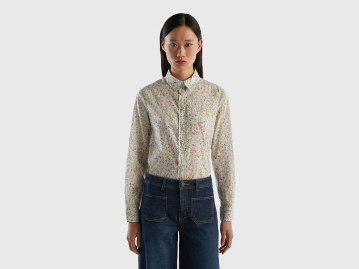 vrouwen Benetton Overhemd van 100% katoen met dessin wit 4R62486