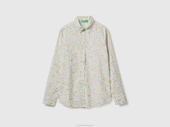 vrouwen Benetton Overhemd van 100% katoen met dessin wit 4R62486