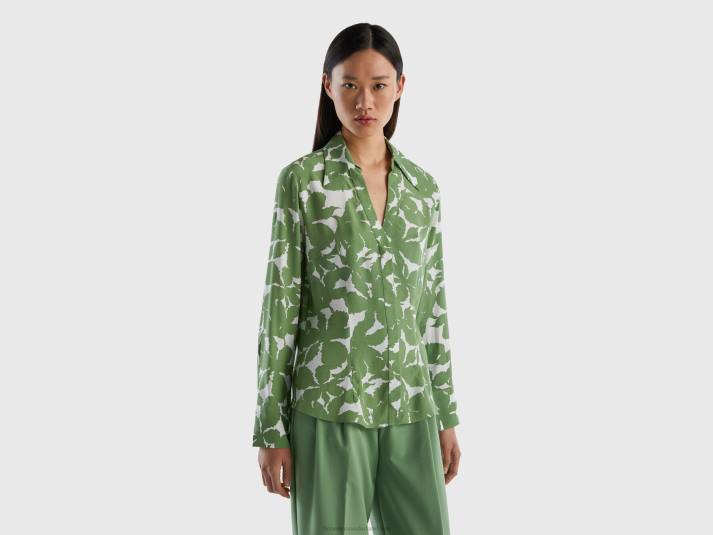 vrouwen Benetton bloemenhemd van zuivere viscose groente 4R623958