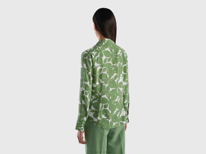 vrouwen Benetton bloemenhemd van zuivere viscose groente 4R623958