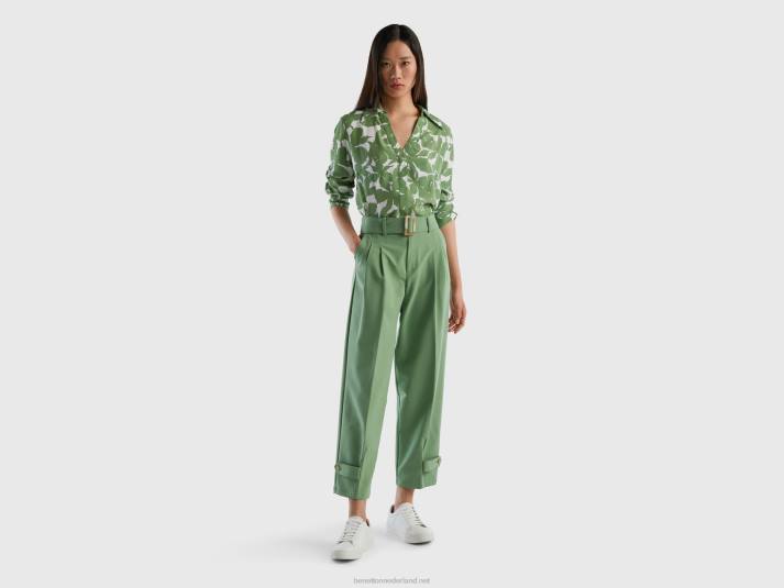 vrouwen Benetton bloemenhemd van zuivere viscose groente 4R62496