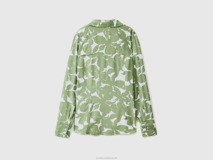 vrouwen Benetton bloemenhemd van zuivere viscose groente 4R62496