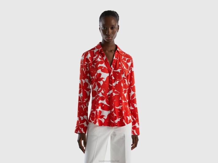 vrouwen Benetton bloemenhemd van zuivere viscose rood 4R623982