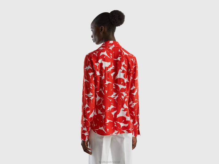 vrouwen Benetton bloemenhemd van zuivere viscose rood 4R623982