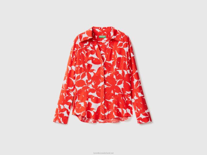 vrouwen Benetton bloemenhemd van zuivere viscose rood 4R623982