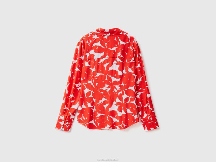 vrouwen Benetton bloemenhemd van zuivere viscose rood 4R623982