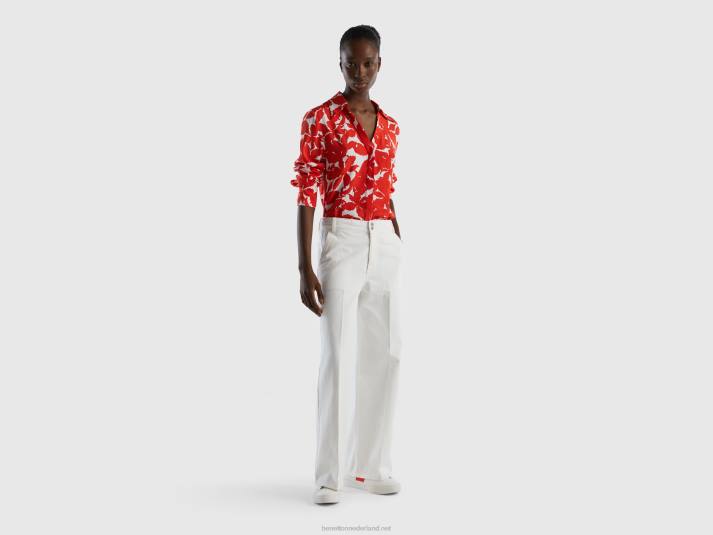 vrouwen Benetton bloemenhemd van zuivere viscose rood 4R62504