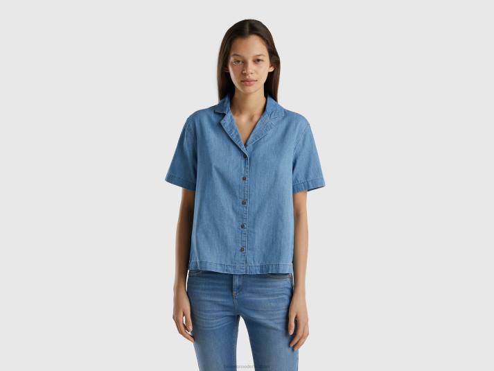 vrouwen Benetton blouse van chambray lichtblauw 4R62528
