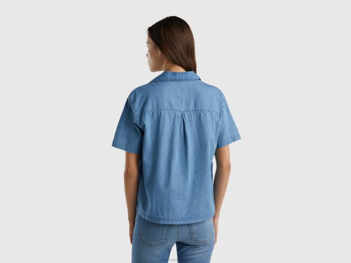 vrouwen Benetton blouse van chambray lichtblauw 4R62528