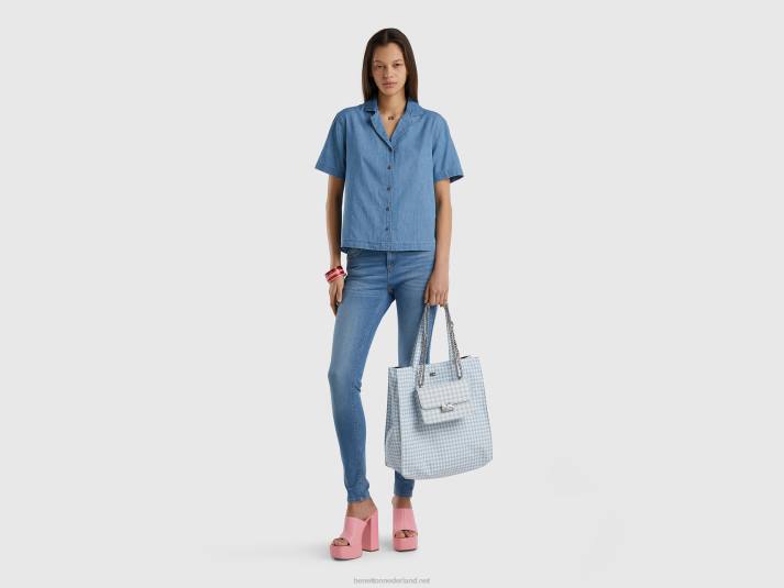 vrouwen Benetton blouse van chambray lichtblauw 4R62528