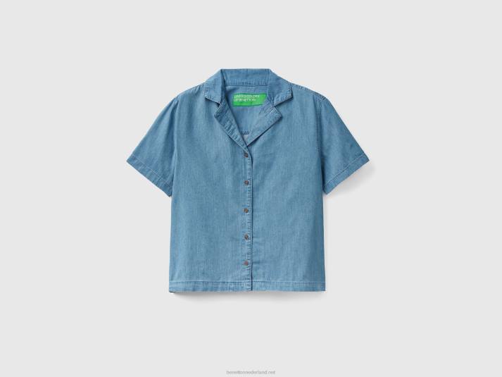 vrouwen Benetton blouse van chambray lichtblauw 4R62528