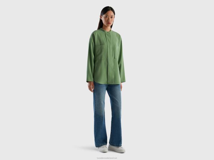 vrouwen Benetton comfortabel fit overhemd met zakken groente 4R623956