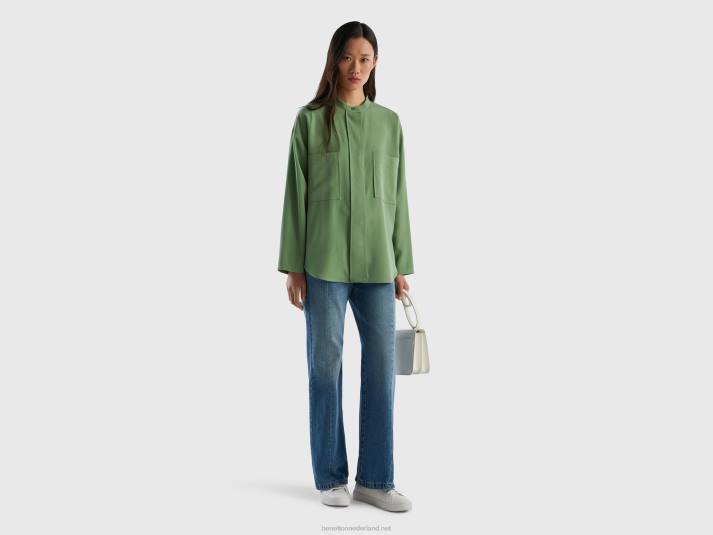 vrouwen Benetton comfortabel fit overhemd met zakken groente 4R62495
