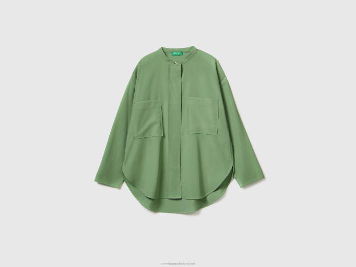 vrouwen Benetton comfortabel fit overhemd met zakken groente 4R62495