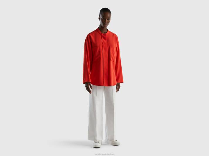 vrouwen Benetton comfortabel fit overhemd met zakken rood 4R62490