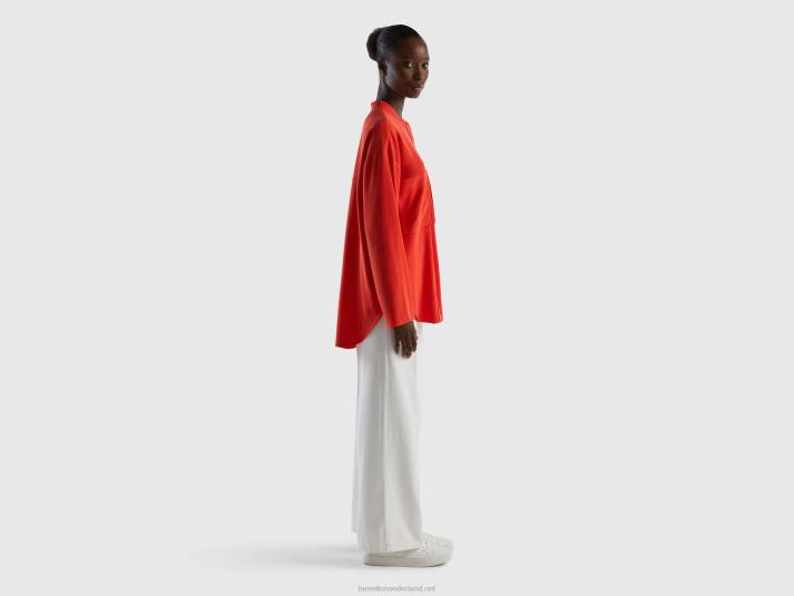vrouwen Benetton comfortabel fit overhemd met zakken rood 4R62490