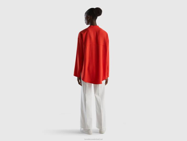 vrouwen Benetton comfortabel fit overhemd met zakken rood 4R62490