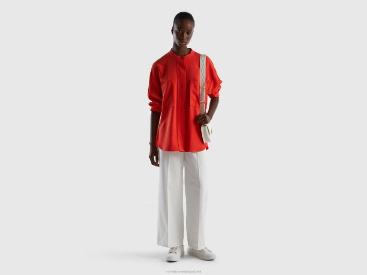 vrouwen Benetton comfortabel fit overhemd met zakken rood 4R62490