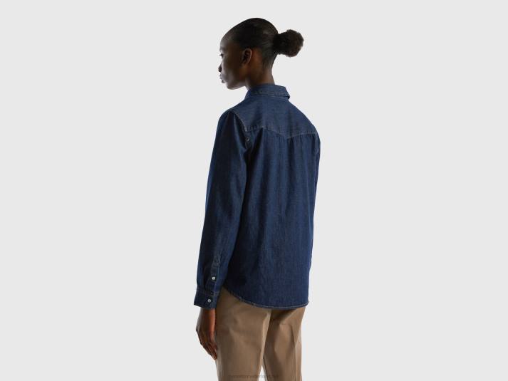 vrouwen Benetton denim overhemd met normale pasvorm blauw 4R62489