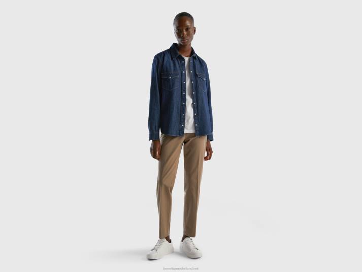 vrouwen Benetton denim overhemd met normale pasvorm blauw 4R62489