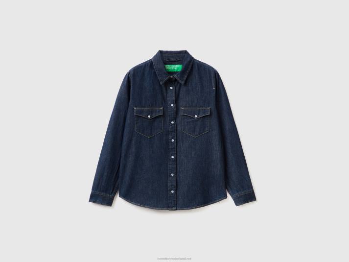 vrouwen Benetton denim overhemd met normale pasvorm blauw 4R62489