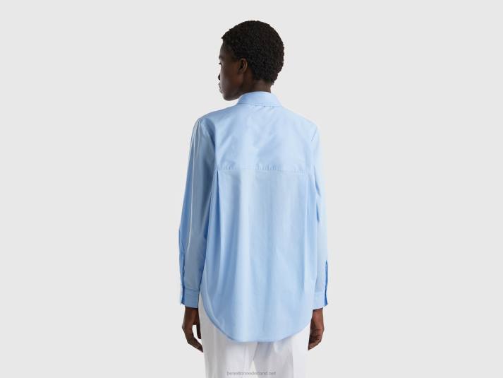 vrouwen Benetton hemd met splitjes aan de onderkant hemelsblauw 4R623997