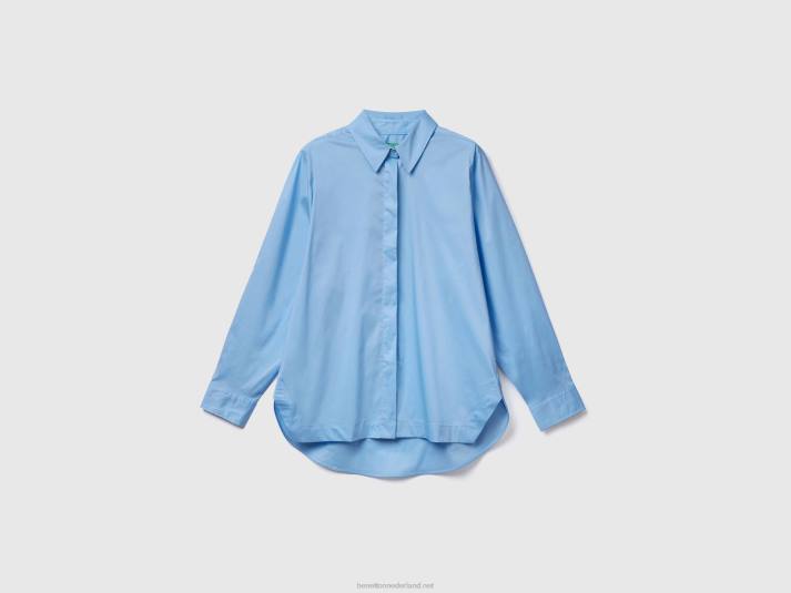 vrouwen Benetton hemd met splitjes aan de onderkant hemelsblauw 4R623997